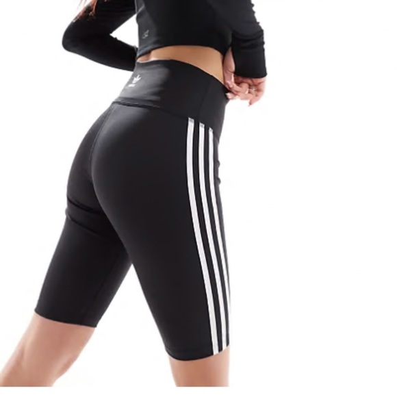 adidas 3-Stripes End Plastic Waist Pull On Elastic Black Cycling Tights Short XS - Picture 1 of 10